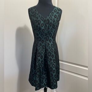 LOFT Ann Taylor Petites 4 Green Leopard Print Fit & Flare Dress